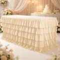 Elegante crèmekleurige meerlaagse tafelrok met ruches voor bruiloft en feestdesserttafel - 183x78cm / Champagne