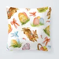 Watercolor Easter bunny and egg pattern pillow cover for festive sofa decor - 18x18 Inch / Brown Rabbit and Eggs (6801-10)