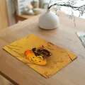 Halloween cotton linen placemat with vintage black cat pumpkin design - 32*45cm / Black Cat Hiding in Pumpkin (7603-9)