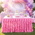 Faldón de mesa rosa con volantes para fiesta de unicornio y decoración de mesa de postres - Melocotón