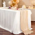 Champagne boho tafelloper van gekreukte kaasdoek voor huwelijksfeesten - Beige