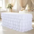 Witte gelaagde geplooide tafelrok voor bruiloft decoratie - 183x78cm / Wit