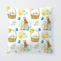 Easter bunny and colorful eggs pattern throw pillowcase in watercolor art style - 18x18 Inch / Spring Flowers and Eggs in Basket (6801-11)