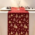 Rode kersttafelloper met goudgefoliede boompatronen voor een feestelijke tafeldecoratie - 28cm*275cm / 4 Rode Boom