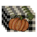 Set of 4 pumpkin harvest festival placemats with black and white checkered linen background - Plaid Large Pumpkin Style (CD22924 -53) / 32*45CM (4 Pieces/Pack)