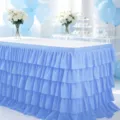 Lichtblauwe ruches tafelrok meerlaags chiffon decor voor feest - 183x78cm / Hemelsblauw