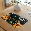 Halloween pumpkin and bat cotton linen placemat with Happy Halloween text design - 32*45cm / Black Background Pumpkin (7603-3)