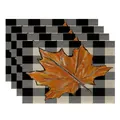 Thanksgiving placemat set featuring maple leaf design on black and white checkered pattern - Plaid Orange Maple Style (CD22924 -54) / 32*45CM (4 Pieces/Pack)