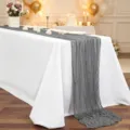 Elegante grijze kaasdoek tafelloper voor bohemien bruiloft of feestdiner decoratie - Grijs