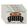 4-pack Thanksgiving cotton linen placemats with Fall Market pumpkin truck design - Fall Market Plaid Truck Style (CD22924 -56) / 32*45CM (4 Pieces/Pack)