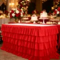 Rode gelaagde geplooide tafelrok voor bruiloft en feest desserttafel decoratie - 183x78cm / Rood