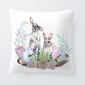 Easter decorative cushion cover with watercolor rabbits and colorful eggs print - 18x18 Inch / Two Rabbits, Eggs and Succulents (6801-18)