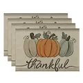 Set of 4 linen Thanksgiving placemats featuring pumpkin design and thankful script typography - Hand-Drawn Pumpkin Thankful Style (CD22924 -58) / 32*45CM (4 Pieces/Pack)