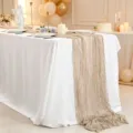 Beige gekreukte kaasdoek tafelloper voor bohemien bruiloft decoratie - Naakt
