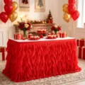 Elegante falda de mesa con volantes rojo brillante para decoración de mesas de fiesta - Rojo