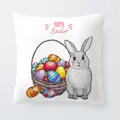 Decorative Easter throw pillow cover with hand-drawn bunny and colorful eggs print - 18x18 Inch / Grey Rabbit and Egg Basket Design (6801-20)