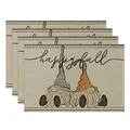 Set of 4 Thanksgiving gnomes placemats in cotton linen for harvest festival decor - Cartoon Gnome Happy Fall Style (CD22924 -59) / 32*45CM (4 Pieces/Pack)