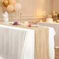Bohemian stijl beige gekreukte voile tafelloper voor bruiloft en feestdecor - Donkerbeige