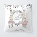 Hand-drawn Easter rabbit cushion cover with 'with love' text and delicate floral wreath - 18x18 Inch / With Love Cute Double Rabbits (6801-22)