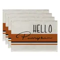 Set of 4 Thanksgiving cotton linen placemats with HELLO Pumpkin design - Striped HELLO Pumpkin Style (CD22924 -45) / 32*45CM (4 Pieces/Pack)