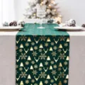 Eleganter dunkelgrüner Weihnachts-Tischläufer mit goldenen Baum- und Schneeflockenmustern - 28cm*275cm / 11 Grüner Hirsch