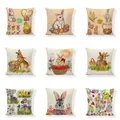 Set of Easter themed cushion covers featuring watercolor rabbit and egg illustrations - 18x18 Inch / Linen Material