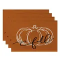 Set of 4 orange cotton linen Thanksgiving pumpkin placemats with fall script text - Retro Orange Line Pumpkin Style (CD22924 -48) / 32*45CM (4 Pieces/Pack)
