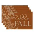 Orange Thanksgiving cotton linen placemats with white maple leaf print and hello fall slogan - Brick Red Maple Hello Fall Style (CD22924 -49) / 32*45CM (4 Pieces/Pack)