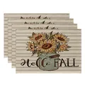 Set of 4 Thanksgiving sunflower placemats with Hello Fall design on stripes - Sunflower Stripes Hello Fall Style (CD22924 -60) / 32*45CM (4 Pieces/Pack)
