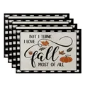 Set of 4 autumn placemats with buffalo plaid border and pumpkin harvest design - Black and White Plaid English Fall In Love Style (CD22924 -63) / 32*45CM (4 Pieces/Pack)