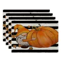 Set of 4 Thanksgiving placemats with gnome and pumpkin design on striped background - Black and White Stripes Gnome Holding Pumpkin Style (CD22924 -65) / 32*45CM (4 Pieces/Pack)