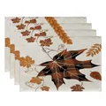 Set of 4 Thanksgiving placemats with autumn brown maple leaves and plaid design. - Beige Base Plaid Maple Leaf Vine Style (CD22924 -70) / 32*45CM (4 Pieces/Pack)