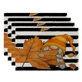 Thanksgiving placemats set with gnome and maple leaf design on cotton linen fabric - Black and White Stripes Gnome Holding Maple Leaf Style (CD22924 -66) / 32*45CM (4 Pieces/Pack)