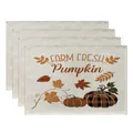 Set of 4 Harvest Festival linen placemats featuring Farm Fresh Pumpkin and Maple Leaf design - Farm Fresh Pumpkin Harvest Style (CD22924 -69) / 32*45CM (4 Pieces/Pack)