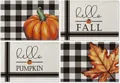 Set of 4 Thanksgiving cotton linen placemats with pumpkin and maple leaf buffalo plaid designs - Buffalo Plaid Hello Autumn Combo Style (NG2293-1) / 32*45CM (4 Pieces/Pack)