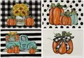 Set of 4 Thanksgiving autumn pumpkin cotton linen placemats for dining table decor - Sunflower Pumpkin Truck Pastoral Combo Style (NG2293-2) / 32*45CM (4 Pieces/Pack)