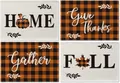 Thanksgiving placemats set featuring pumpkin and maple leaf designs on cotton linen fabric - Thanksgiving Greetings Typography Style (NG2293-3) / 32*45CM (4 Pieces/Pack)