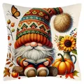 Autumn gnome thanksgiving cushion cover with pumpkin and sunflower linen pillowcase - Gnome Reading Style (YM2504262-7) / 45x45cm