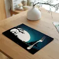 Halloween dining placemat featuring full moon and pumpkin silhouettes on table - Style 11 (20001-11)