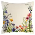 Eleganter Kissenbezug mit Frühlingsblumen-Aquarelldruck und Leinentextur für das Sofa. - 45x45cm / Beige Floral Stil (YM250116-5)