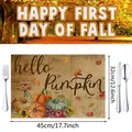 Tovaglietta in lino con zucca autunnale e girasole, dimensioni 45x32cm per pranzo - Cesto di Fiori Zucca (sku5) / 32*45cm