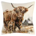 Funda de cojín rústica con estampado de vaca de las Highlands y ternero para sofá - Ilustración de Vaca de las Tierras Altas (YM251103-6) - Estilo Súper Suave / 45x45cm (Sin Relleno)