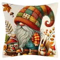 Autumn gnome linen cushion cover featuring cute squirrel and fall maple leaves print - Gnome Mushroom Basket (YM2504262-8) / 45x45cm