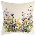 Dekorativer quadratischer Leinenkissenbezug mit Frühlings-Wildblumen-Aquarelldruck - 45x45cm / Beige Floral Stil (YM250116-6)