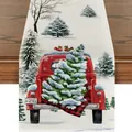 Un camino de mesa navideño rústico con estampado de camión rojo y árbol de nieve - Estilo de Muñeco de Nieve de Camión Rojo Vintage (ZQ240608-11)