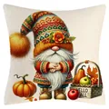 Autumn linen pillowcase featuring a fall gnome with pumpkins and Hello Fall text - Gnome with Bamboo Basket (YM2504262-9) / 45x45cm