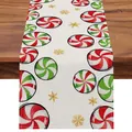 Camino de mesa navideño con caramelos de menta rojos verdes y copos de nieve dorados - Estilo de Copo de Nieve de Caramelo de Menta (ZQ240608-12)