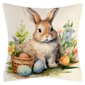 Osterhasen Kissenbezug mit Aquarell Hasen und Eiern Motiv für Sofa Dekoration Zuhause - Osterhasen-Stil (YM250118-27) / 45*45cm (Nur Bezug)
