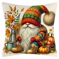 Autumn gnome and pumpkin printed linen cushion cover for Thanksgiving holiday decoration - Gnome Camping Style (YM2504262--10) / 45x45cm