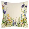Kissenbezug mit Frühlingsblumen-Druck, Aquarell-Design auf Leinenstruktur - 45x45cm / Beige Floral Stil (YM250116-8)